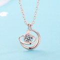 wholesale Pure Silver Dreamy Planet Rose Gold Pendant Necklace, Trendy Niche Light Luxury Collarbone Chain, Minimalist Elegant Internet-famous Gift-0-0