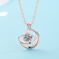 wholesale Pure Silver Dreamy Planet Rose Gold Pendant Necklace, Trendy Niche Light Luxury Collarbone Chain, Minimalist Elegant Internet-famous Gift-YD013/Rose gold about 2.23g 925 silver