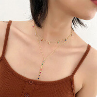 wholesale 925 Sterling Silver Long Fringe Necklace For Women With Colored Zirconia, A Niche Cross-border Fashion Accessory-A2044_Gold 925 Silver