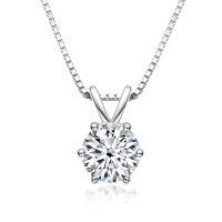 925 Silver 2-Carat Pink Diamond Invisible Necklace Mermaid's Tear Dopamine Pendant-Classic six-prong necklace [white gold] 2 carats  925 silver