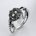 wholesale Vintage open crown heart tassel index finger ring for women, ethnic style, 925 silver handmade statement ring-0-1