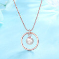 wholesale 925 Sterling Silver Rotating Pearl Circle Pendant Necklace Women's Collarbone Chain Minimalist Design Internet Famous Elegant-0-0