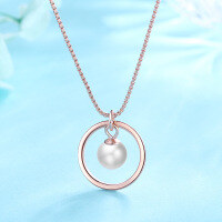 wholesale 925 Sterling Silver Rotating Pearl Circle Pendant Necklace Women's Collarbone Chain Minimalist Design Internet Famous Elegant-YD015/approx. 2.51g/rose gold 925 silver