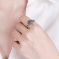 wholesale Vintage open crown heart tassel index finger ring for women, ethnic style, 925 silver handmade statement ring-0-2