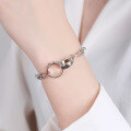 wholesale Creative handmade S925 silver fashionable Korean-style six-word mantra double-ring buckle horseshoe bracelet for women, trendy gift-0-3
