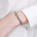 wholesale S925 Sterling Silver Minimalist Trendy Fashion Couple Bracelet Diamond Grid Chic Style Ins Street Punk Bracelet-0-2