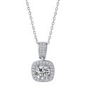 wholesale S925 Sterling Silver & PT950 Platinum Plated Moissanite Square Pendant Necklace for Women, Fashionable Collarbone Chain with Micro-Pave Setting-0-4
