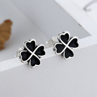 wholesale 925 Sterling Silver Four Leaf Clover Ear Studs, Trendy Minimalist Small FreshEar Jewelry for Women-YR011/approx. 1 gram/pair 925 silver