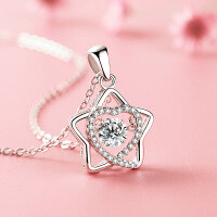 wholesale Silver pure necklace with movable love heart and star design, trendy and simple, studded with diamonds, perfect for students and couples as a gift-YD020/white gold about 3.43 grams 925 silver