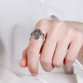 wholesale Vintage open crown heart tassel index finger ring for women, ethnic style, 925 silver handmade statement ring-0-3