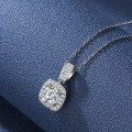 wholesale S925 Sterling Silver & PT950 Platinum Plated Moissanite Square Pendant Necklace for Women, Fashionable Collarbone Chain with Micro-Pave Setting-0-1