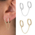 wholesale S925 Sterling Silver Single Round Tassel Chain Ear Cuff With Micro Inlaid Zirconia-0-1