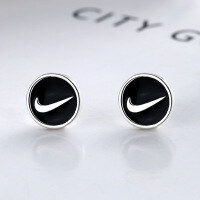 wholesale Pure silver 99 hook earrings new trendy black fitness popular sports couple victory earrings for women-YR012/0.98g/pair>925 silver