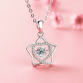 wholesale Silver pure necklace with movable love heart and star design, trendy and simple, studded with diamonds, perfect for students and couples as a gift-0-1