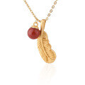 wholesale 925 silver gold-plated feather with inlaid southern red agate bead pendant,。-0-4