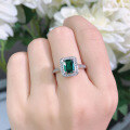 wholesale 925 Silver Creative Luxury Lab-Grown Emerald Ring, European and American Popular Open Adjustable Women's Ring-0-1
