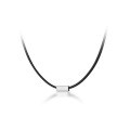 wholesale S925 silver black leather rope necklace for women, Korean-style geometric rectangle minimalist collarbone chain D7670-0-4