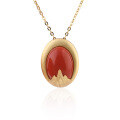 wholesale Gold-plated 925 Sterling Silver with Certificate, Simple and Versatile Cabochon Red Agate Pendant Choker Necklace for Women-0-4