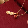 wholesale 925 silver gold-plated feather with inlaid southern red agate bead pendant,。-0-1