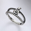 wholesale S925 Sterling Silver Creative Design Money Bag Black Zircon Ring, Vintage Literary and Artistic Minimalist Adjustable Index Finger Ring for Women-0-0