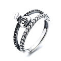 wholesale S925 Sterling Silver Creative Design Money Bag Black Zircon Ring, Vintage Literary and Artistic Minimalist Adjustable Index Finger Ring for Women-0-4