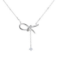 wholesale S925 sterling silver knotted necklace for women, small unique design collarbone chain, ins minimalist elegant luxury viral jewelry-YD023/white gold about 2.43 grams 925 silver
