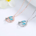 wholesale Pure silver blue crystal stone necklace for women, blue planet moon orbiting Earth, trendy luxury design topaz pendant-0-1