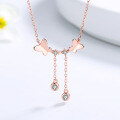 wholesale S925 Sterling Silver Butterfly Necklace for Women, Double Flying Tassel Pendant Collarbone Chain, Ethereal and Forest-Style, Unique Trendy Accessory-0-0