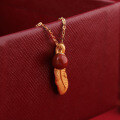 wholesale 925 silver gold-plated feather with inlaid southern red agate bead pendant,。-0-2