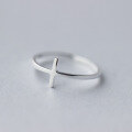 wholesale S925 Sterling Silver Minimalist Plus Sign Open Ring Women's Plain Cross Tail Ring J0615-0-1