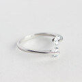 wholesale S925 Silver Women's Minimalist Double Diamond Single Ring Intertwined Love Open-End Tail Ring with Diamond-0-1