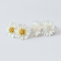wholesale S925 Silver Ear Studs for Women, Korean Style Small Fresh Simple Flower Daisy Plain Silver Jewelry Wholesale E0430-S925 Silver Daisy (Golden Core) 925 Silver