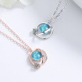 wholesale Pure silver blue crystal stone necklace for women, blue planet moon orbiting Earth, trendy luxury design topaz pendant-0-0