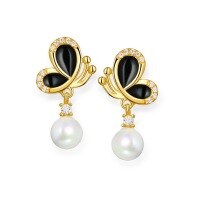 wholesale 925 Silver Korean Dongdaemun Pearl Earrings Ins Black Enamel Butterfly Ear Studs Women Elegant Jewelry Wholesale-White oil drop 925 silver