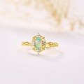 wholesale 925 Sterling Silver Plated with Colorful Gold Japanese-style Diamond Light Luxury Floral Retro Adjustable Ring with Peridot-0-2