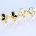 wholesale 925 Silver Korean Dongdaemun Pearl Earrings Ins Black Enamel Butterfly Ear Studs Women Elegant Jewelry Wholesale-0-3