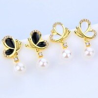 wholesale 925 Silver Korean Dongdaemun Pearl Earrings Ins Black Enamel Butterfly Ear Studs Women Elegant Jewelry Wholesale-Black oil drop 925 silver
