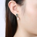 wholesale 925 Silver Korean Dongdaemun Pearl Earrings Ins Black Enamel Butterfly Ear Studs Women Elegant Jewelry Wholesale-0-4