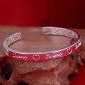 wholesale S990 Solid Silver Heart-shaped English Letter Open Bangle Bracelet for Women, Simple and Fashion-0-1