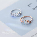 wholesale S925 silver women's Korean-style fashion diamond-encrusted small leaf open ring olive branch single ring loop J3360-0-2
