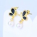 wholesale 925 Silver Korean Dongdaemun Pearl Earrings Ins Black Enamel Butterfly Ear Studs Women Elegant Jewelry Wholesale-0-1