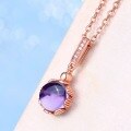 wholesale 925 Sterling Silver New Natural Amethyst Diamond-Inlaid Necklace Pendant Korean Japanese Style One-Piece Drop Shipping-0-2