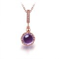 wholesale 925 Sterling Silver New Natural Amethyst Diamond-Inlaid Necklace Pendant Korean Japanese Style One-Piece Drop Shipping-0-5