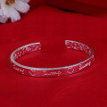 wholesale S990 Solid Silver Heart-shaped English Letter Open Bangle Bracelet for Women, Simple and Fashion-0-3