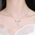 wholesale S925 Sterling Silver Butterfly Necklace for Women, Double Flying Tassel Pendant Collarbone Chain, Ethereal and Forest-Style, Unique Trendy Accessory-0-3