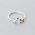 wholesale Sterling silver ring women's bohemian sweet silver-plated gold flower leaf ring cute bird open ring J2783-0-2