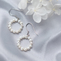 wholesale Metal: S925 Sterling Silver Earrings for Women, Korean Style Small Fresh Round Hoop Earrings with Pearl Sweet Geometric Shape E9788-S925 silver pair 925 silver