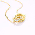 wholesale Metal S925 Sterling Silver, Gold Plated, Simple Korean Style Double Circle Pendant Necklace for Women, Valentine's Day Gift for Girlfriend-0-1