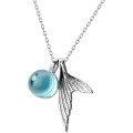 wholesale S925 silver mermaid tail necklace with sweet blue crystal pendant for women D4200-0-4
