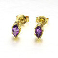wholesale New 9K Gold Crystal Stud Earrings for Women, Japanese Style Simple Basic Versatile Amethyst Small Earrings for Drop Shipping-0-5